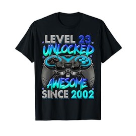 Level 23 Unlocked Awesome Since 2002 23rd Birthday Gaming T-Shirt