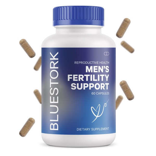 Blue Stork Fertility Supplements for Men, Support Conception for Him with Maca Root, Folate, Vitamin B12, and Ashwagandha, Natural Male Fertility Support - 60 Capsules, 1 Month Supply