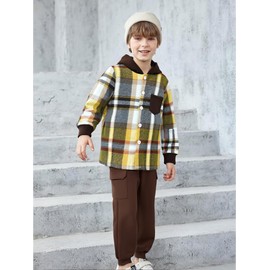 Yhnslsf Boys Clothes Size 10-12 Youth Fall Winter 2 Piece Outfits Toddler Boy Sweatsuit Size 11 Coffee Plaid Pockets Hoodie Pants Boys' Tracksuits Button Sweatshirts Sweatpants Sports Workout Clothing