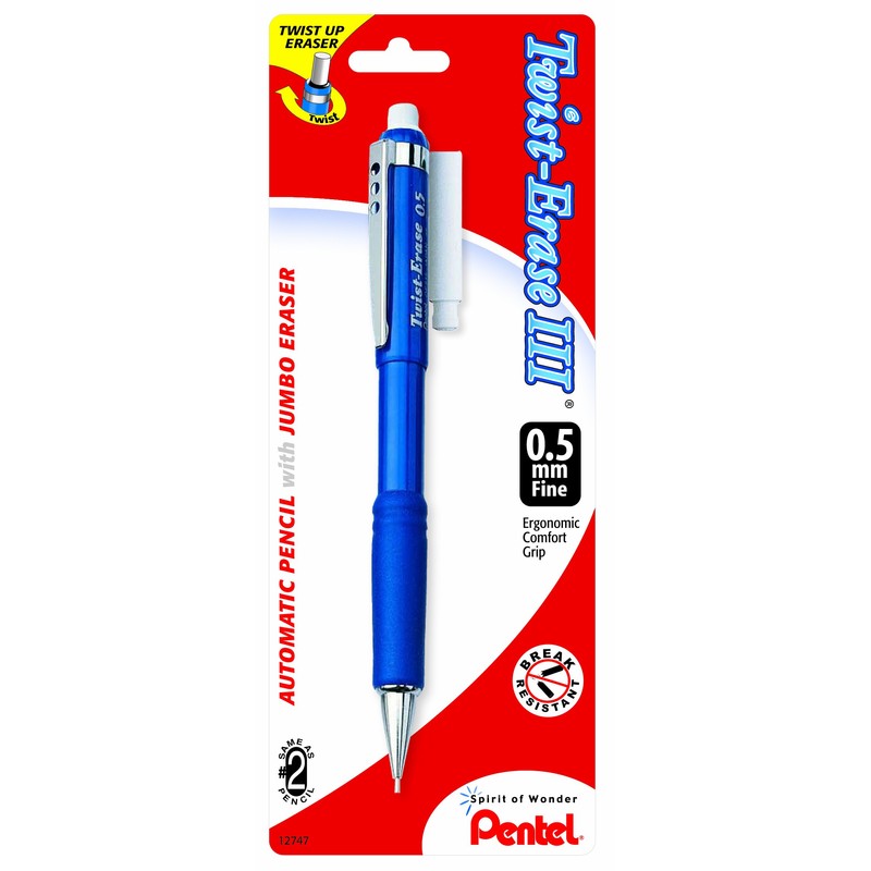 Pentel Twist-Erase III Automatic Pencil with 1 Eraser Refill, 0.5mm,