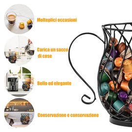 QUTHZZHY Coffee Capsule Holder, Coffee Storage Basket, Multiple Capsules, Organiser for Coffee, Kitchen, Black Metal Wire, Coffee Capsule Storage, Coffee Pad Organiser