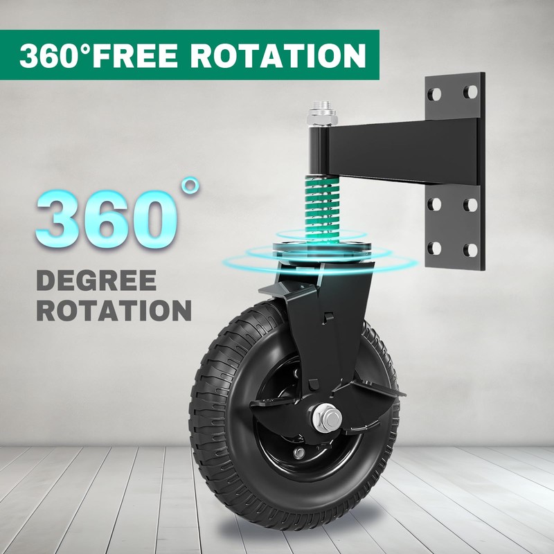 Gate Wheel 8inch with Brake, Spring-Loaded 360 Degree Rotation, Heavy