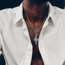 SIMONLY Saint Gabriel Necklace 925 Sterling Silver Cross Pendant Necklace for Men Amulet Protection Jewelry Protect Us