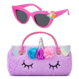 Hifot Children's Unicorn Glasses Case Hard Case with Sunglasses, Cute Unicorn Decoration Sunglasses, Polycarbonate Children's Glasses, Glasses Case with Handles for Children, Girls, Boys