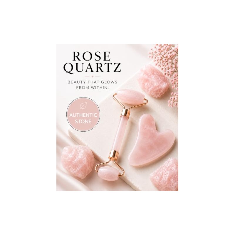 Be True Rodillo facial de cuarzo rosa auténtico y set