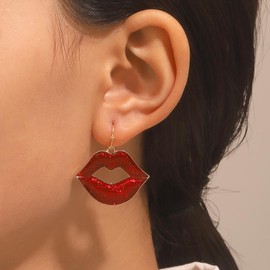Inateannal Boho Lips Dangle Earrings Large Red Lips Earrings Vintage Lipstick Mouth Earrings Lips Kiss Drop Earrings Valentine's Day Earrings Jewellery for Women, Zinc, No Gemstone
