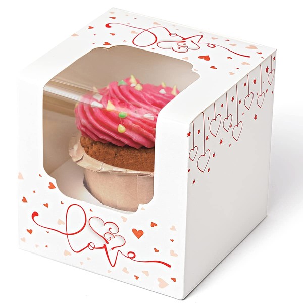 Happyhiram Heart Cupcake Boxes 25 Pcs, Individual Cupcake Box with