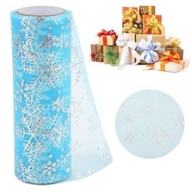 Christmas Snowflake Organza Gift Ribbon 5.7 Inch 10 Yards Light Sky Blue Organza Ribbon Roll with Glitter Sequins for DIY Crafts Tutu Skirt Wedding Dress Accessories