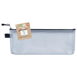 eco-eco Long 95% Recycled Super Strong Bag, Waterproof Mesh Tuff Bag, Reinforced Black Zip Closure Pencil Case 33x12.7cm, 13x8 inch eco123