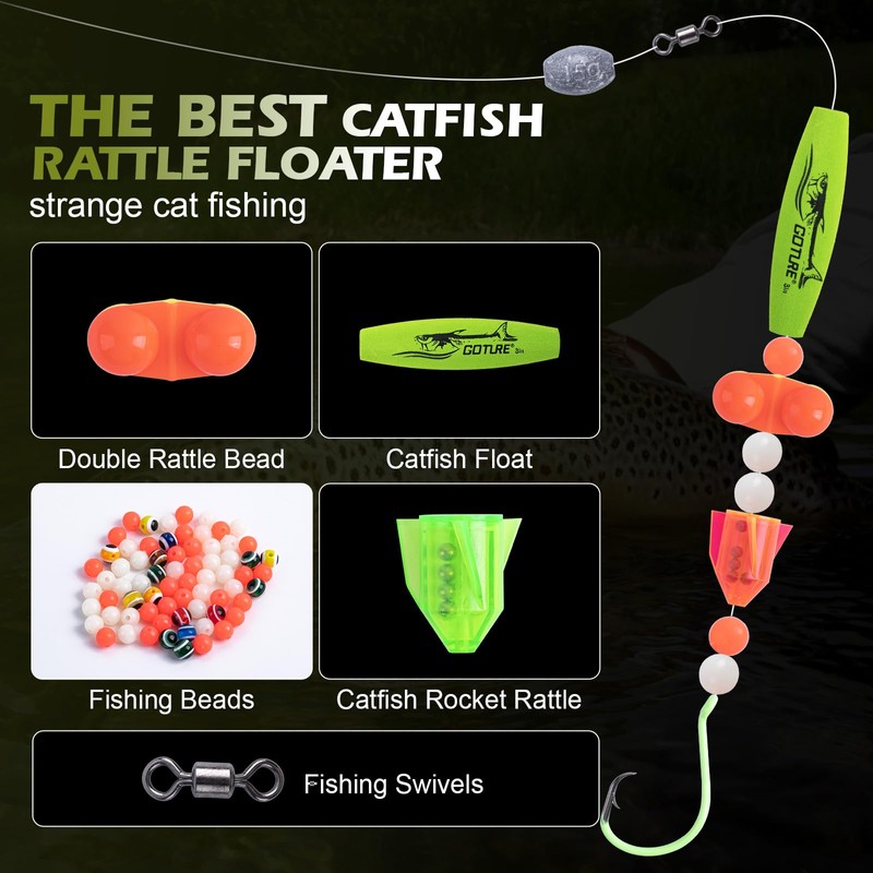 Goture Catfish Rig Making Kit,274pcs Catfishing Tackle with Luminous Fishing