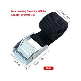 YIXISI 8 Packs of Lashing Straps with Cam Buckle, Adjustable Cargo Ratchet Straps, Heavy Duty Tensioning Belt, for Motorcycle, Car, Trailer, Luggage, Cargo, 50×2.5cm, Black