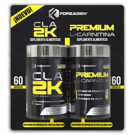 Forzagen CLA-2K  Premium L-Carnitina Two Pack - 60 Capsulas cu  L-Carnitina Capsulas con Cetonas De Frambuesa, Café Verde y Picolinato De Cromo  CLA  