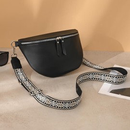 GICEY Fanny Packs for Women Cross Body Belt Bag for Women with Guitar Strap PU Leather Crossbody Bags for Women Trendy Cute Designer Bum Bags for Travel Everyday(Black)