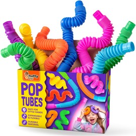 Nutty Toys Pop Tubes - Sensory Toys - Endless Creativity & Fun for Kids and Toddlers |8 Pack Large| - Connect & Pop! Top ADHD Autism Fidget 2025, Best Boy & Girl Christmas Stocking Stuffers Gift Idea
