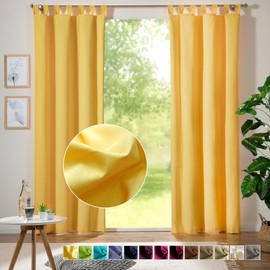 Heimtexland® Decorative Curtain Cotton Plain Opaque Tab-Top Curtain Yellow H x W 160 x 125 Type 625