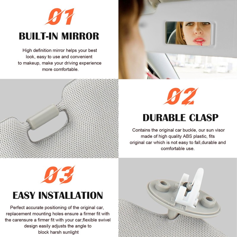 Grey Passenger Right Side Sun Visor Replacement Compatible with 2010-2023