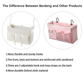 Berdeng Pink Bedside Organizer Caddy - Over-the-Bed Storage with 3 Pockets and Mesh Side Pocket, Perfect for College Dorms, Hospital Beds, and Home Use, 2 Pack