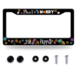 Hippie License Plate Frame Colorful Peace Flowers License Plate Frames Funny Auto Accessory Bracket Stainless Steel Personalise License Plate for Women Men 6.3x12.3 Inch