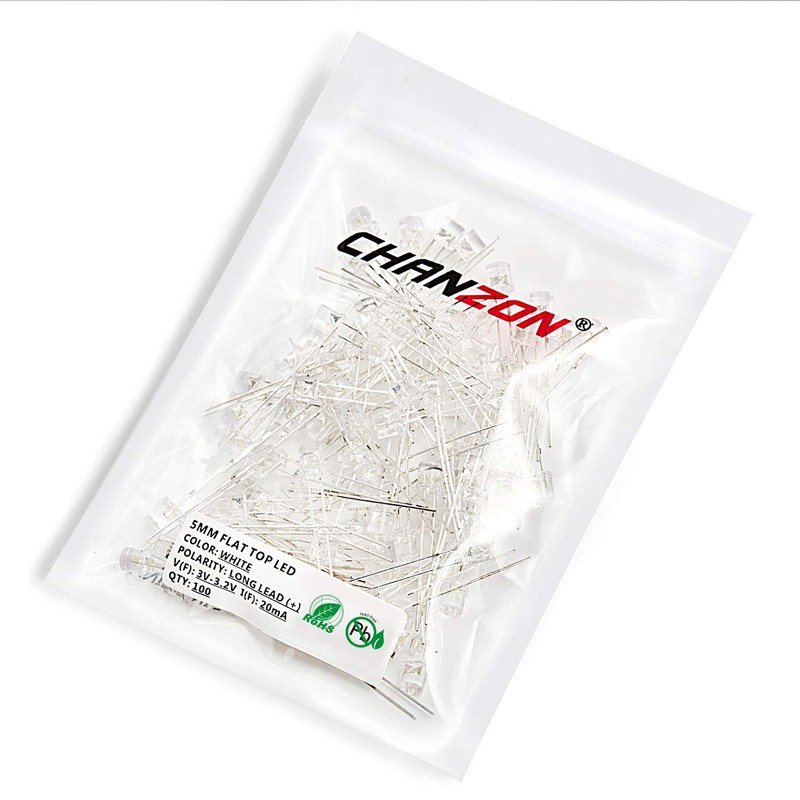 Chanzon 100 pcs 5mm White Flat Top LED Diode Lights
