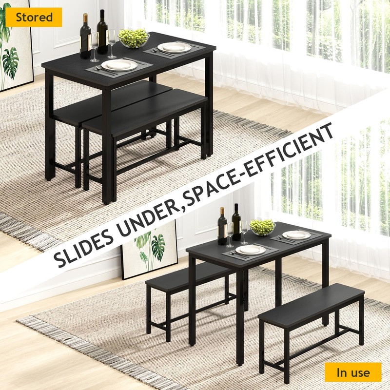 Rovibek 43" Dining Table Benches Set for 4, Modern Space