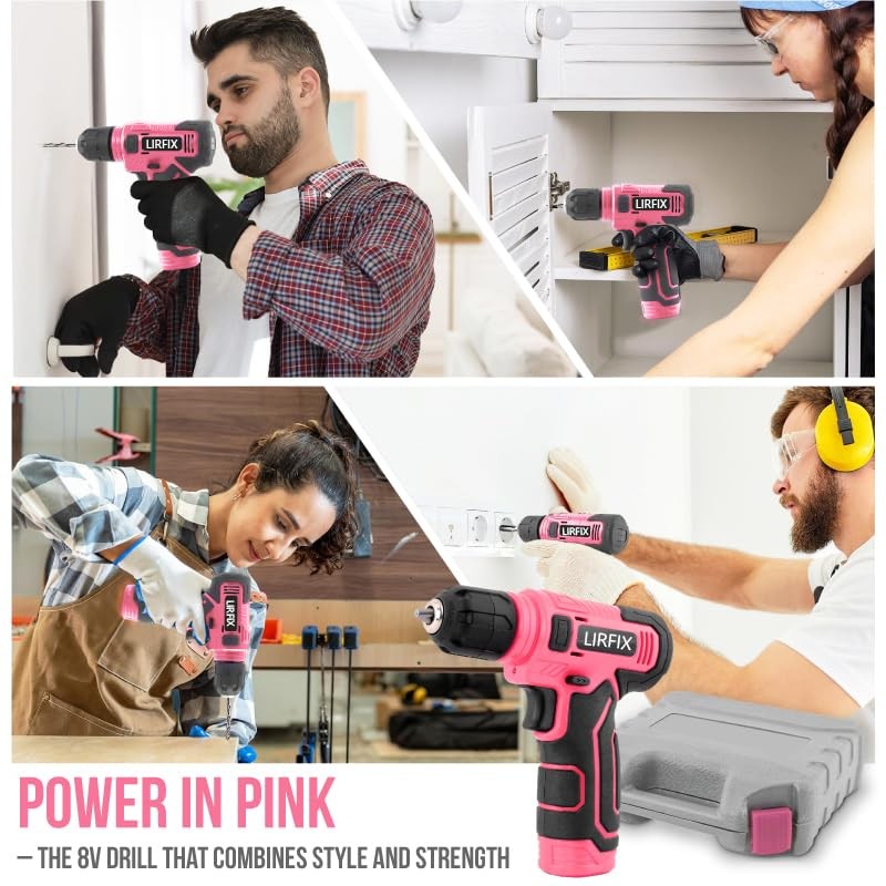 LIRFIX 110-Piece Pink USB Charging Electric Screwdriver Set - Low-Power