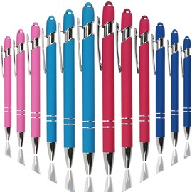 Oddmoal Ballpoint Pen with Stylus Tip, Soft Touch Click Metal Pen, 1.0mm Medium Point, Black Ink, 12 Count(4 Colors)