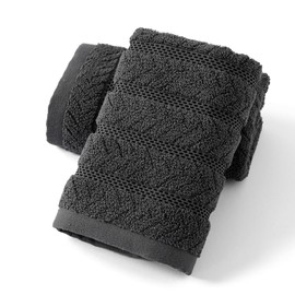 sense gnosis Grey Hand Towel Set of 2 Soft Ribbed Striped Jacquard Pattern 100% Cotton Absorbent Luxury Decorative Towel for Bathroom 13 x 29 Inch