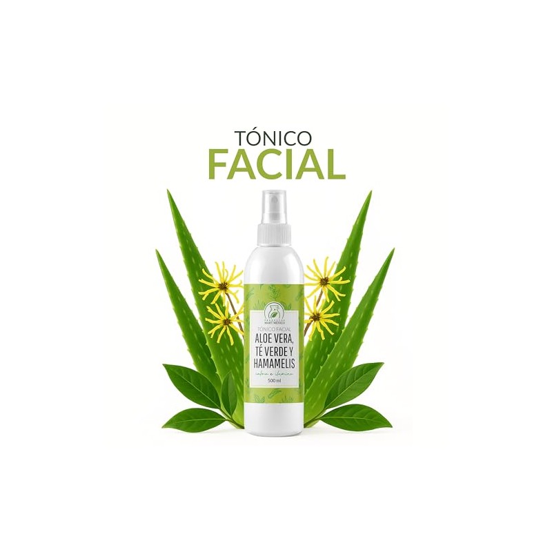 Tónico De Aloe Vera,Té Verde Hamamelis Hidratante Facial 500 Ml