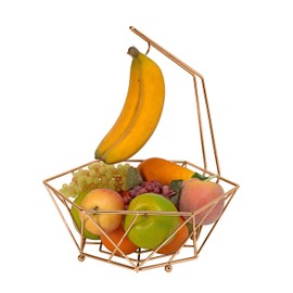 Kitchen Details Geode Decorative Basket Bowel with Banana Tree Hanger, Perfect for Fruits, Vegetables, Snacks & More, Copper