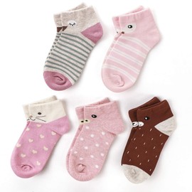 SUNBVE 5 Pack Little Girls Animals Soft Cotton Low Cut Ankle Socks
