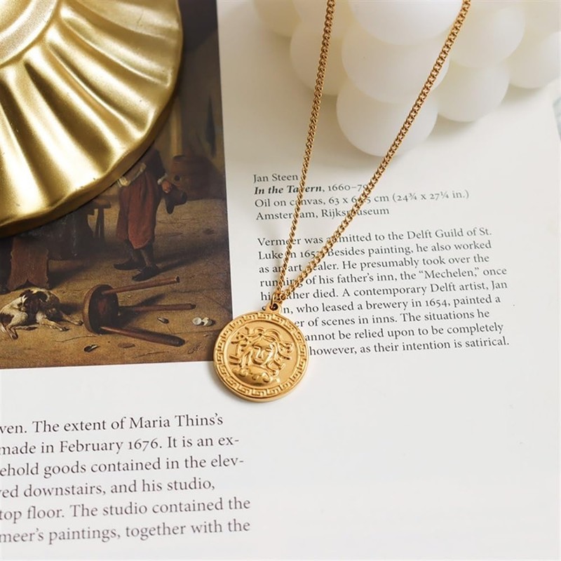 Mythology Medusa Gorgon 18K Gold Plated Necklace,Ancient Greek Symbol Amulet
