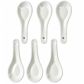 Asian Soup Spoons, 6-Piece White Ceramic Set