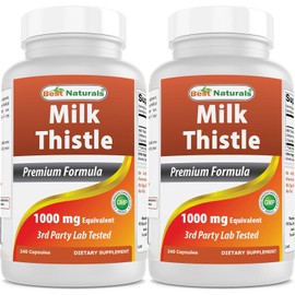 Best Naturals Milk Thistle Extract 1000mg Equivalent - 240 Capsules - Non-GMO & Gluten Free (240 Count (Pack of 2))