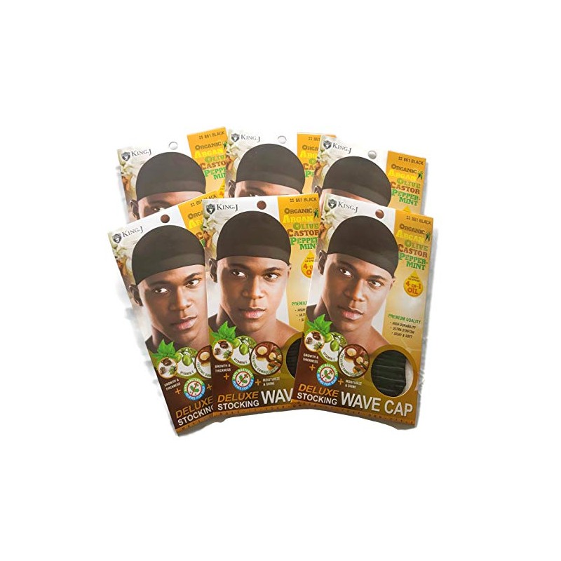 Healthy Treated Wave Deluxe Stocking Wave Cap Black (6 Packs)