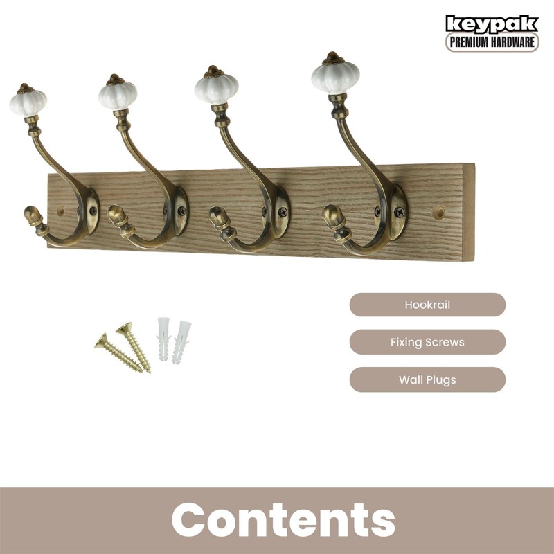 Keypak Victorian Wall-Mounted Coat 4,Hook Rail, 46 cm, Handcrafted Dark
