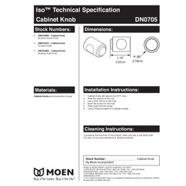 Moen DN0705BG Iso Drawer Knob, Brushed Gold