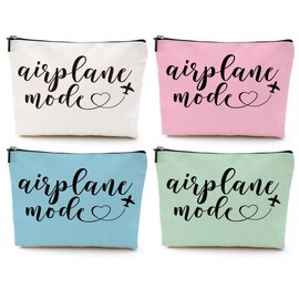 4PCS Funny Airplane Travel Gifts for Women Makeup Bag Travel Essentials Cosmetic Bag Traveling Toiletry Bags Flight Vacation Gifts for Girls Bestie Travelers Girls Trip Birthday Christmas Mothers Day