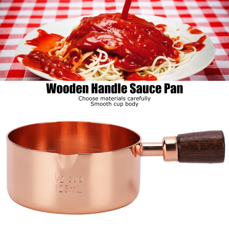Sauce Pan Wooden Handle Rose Gold Stainless Steel Sauce Pot