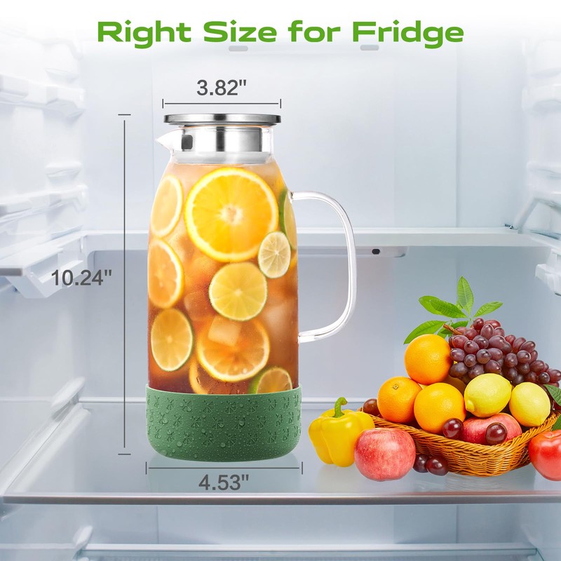 Glass Pitcher with Lid, ZBUFAN 68oz/2 Liter Glass Water Pitcher