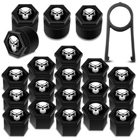 Biomar Labs 16pcs Wheel Nut Covers + 4 pcs Locking Bolt Caps Universal Removal Tool Black White Skull Gloss 19mm LB 7