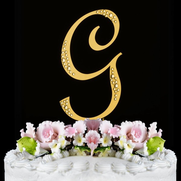 RaeBella New York Swarovski Crystal Sparkle Cake Top Topper Gold LETTER G (LARGE)