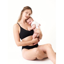 MOMANDA Sleep Nursing Bras for Breastfeeding Seamless Wirefree Maternity Bra V Neck Comfortable Bralette Black X-Large