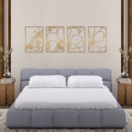 Glamativity 4 Pack Gold Wall Art Décor, Flower Minimalist Décor Single Line Art Wall Décor, Real Metal Wall Art, Nature Floral Abstract Wall Art, for Kitchen Bedroom Living Room