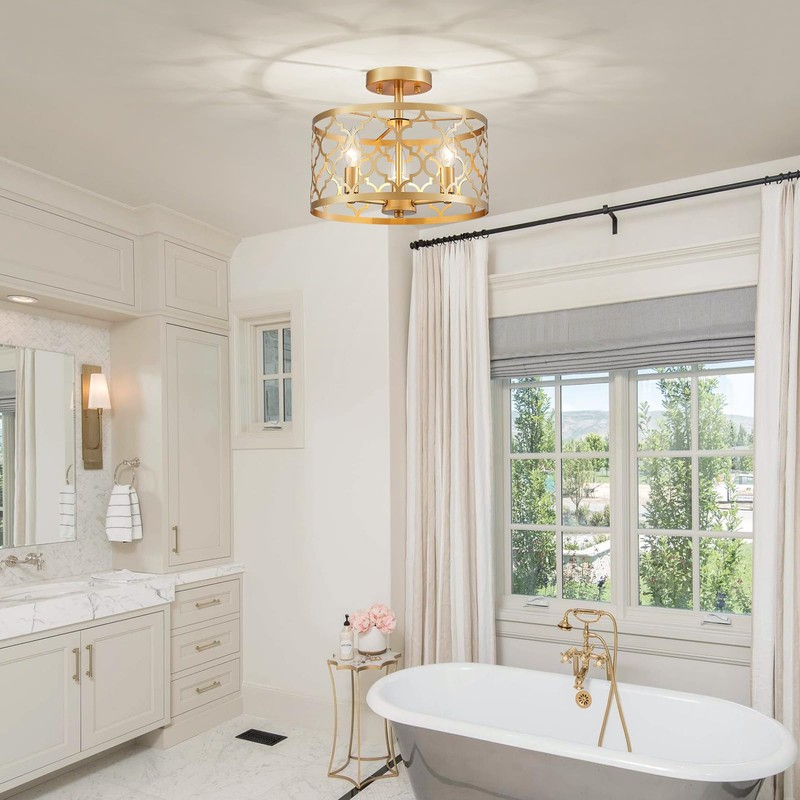 WUZUPS Chandelier 3-Light Vintage Farmhouse Semi-Flush Mount Ceiling Light Lighting