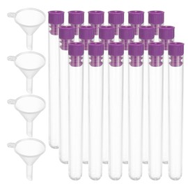 PATIKIL Test Tubes Set, 100Pcs 100x12mm Plastic Clear Round Bottom Test Tube Containers with Stopper and Funnel for Bead Party Candy Bath Salt Storage Scientific Experiment Prop, Purple