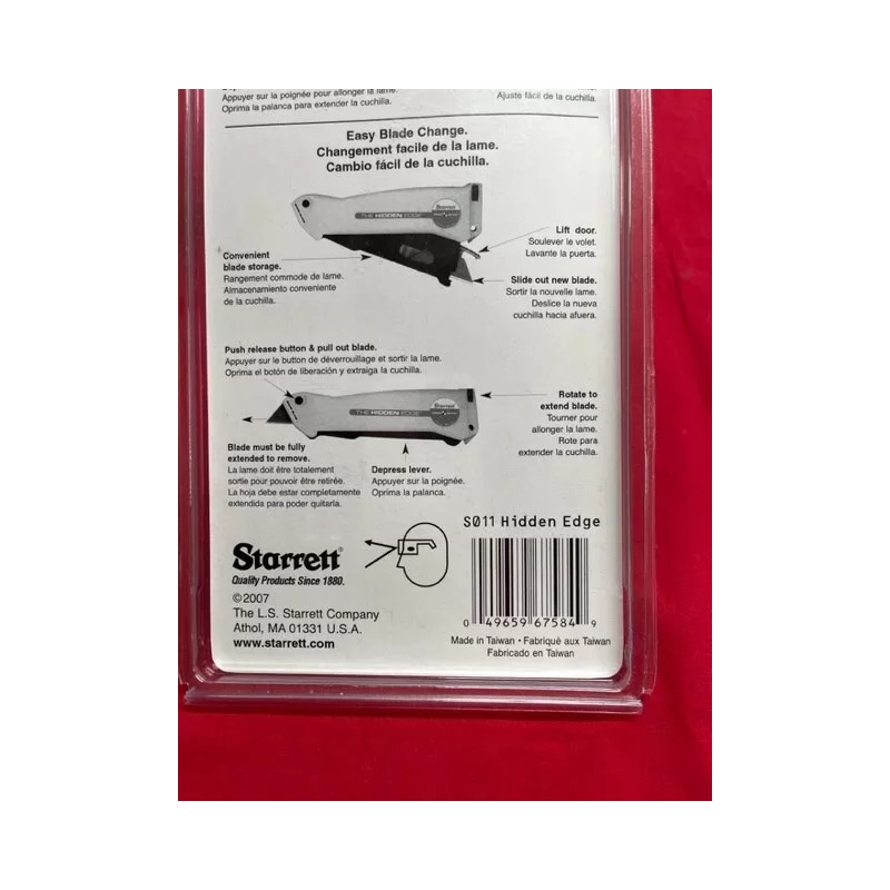 Starrett S011 Hidden Edge Utility Knife, Retractable Blade IN STOCK