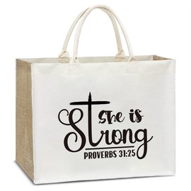 Christian Gifts She is Strong Floral Tote Bag Beach Bag For Women, Canvas Tote Bag Aesthetic Reusable Grocery Shopping Bag Travel Bag for Friends Sister Wife, Gifts for Christmas Thanksgiving Day -41