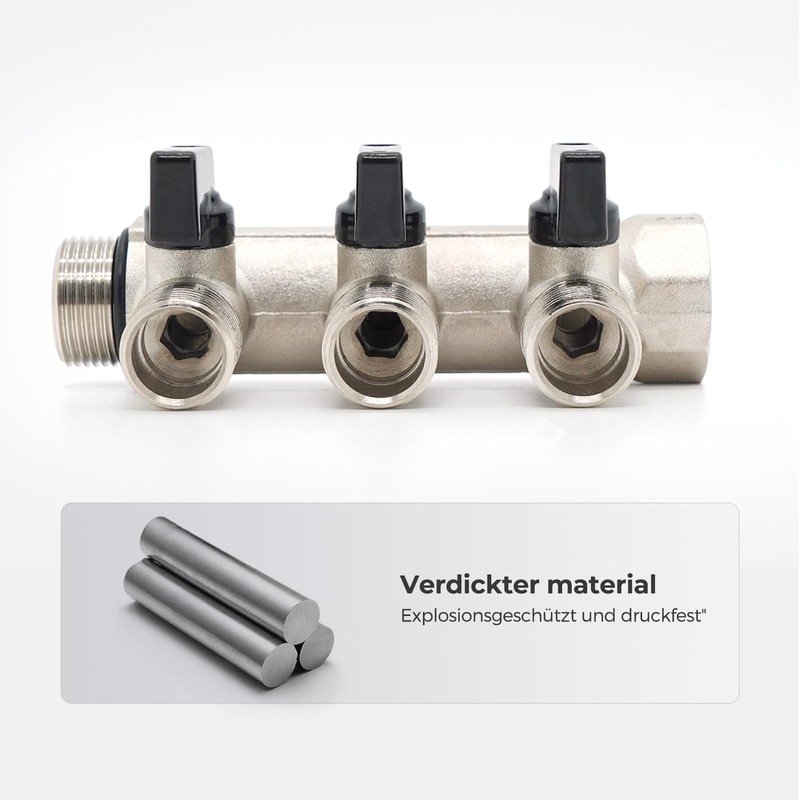 Vancoco Sanitary Brass Splitter Triple with Shut-Off Valve 3/4 Inch