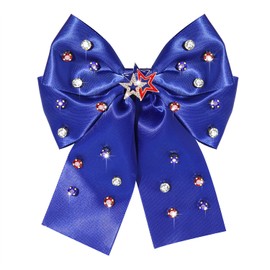 Vokone 4th of July Hair Bows for Women Girls Big Jeweled Red White Blue USA Hair Bow Clips Patriotic Fourth of July Independence Day Accessories Party Favors Star Blue
