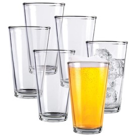 Clear Glass Beer Cups – 6 Pack – All Purpose Drinking Tumblers, 16 oz – Elegant Design for Home and Kitchen – Great for Restaurants, Bars, Parties – by Kitchen Lux